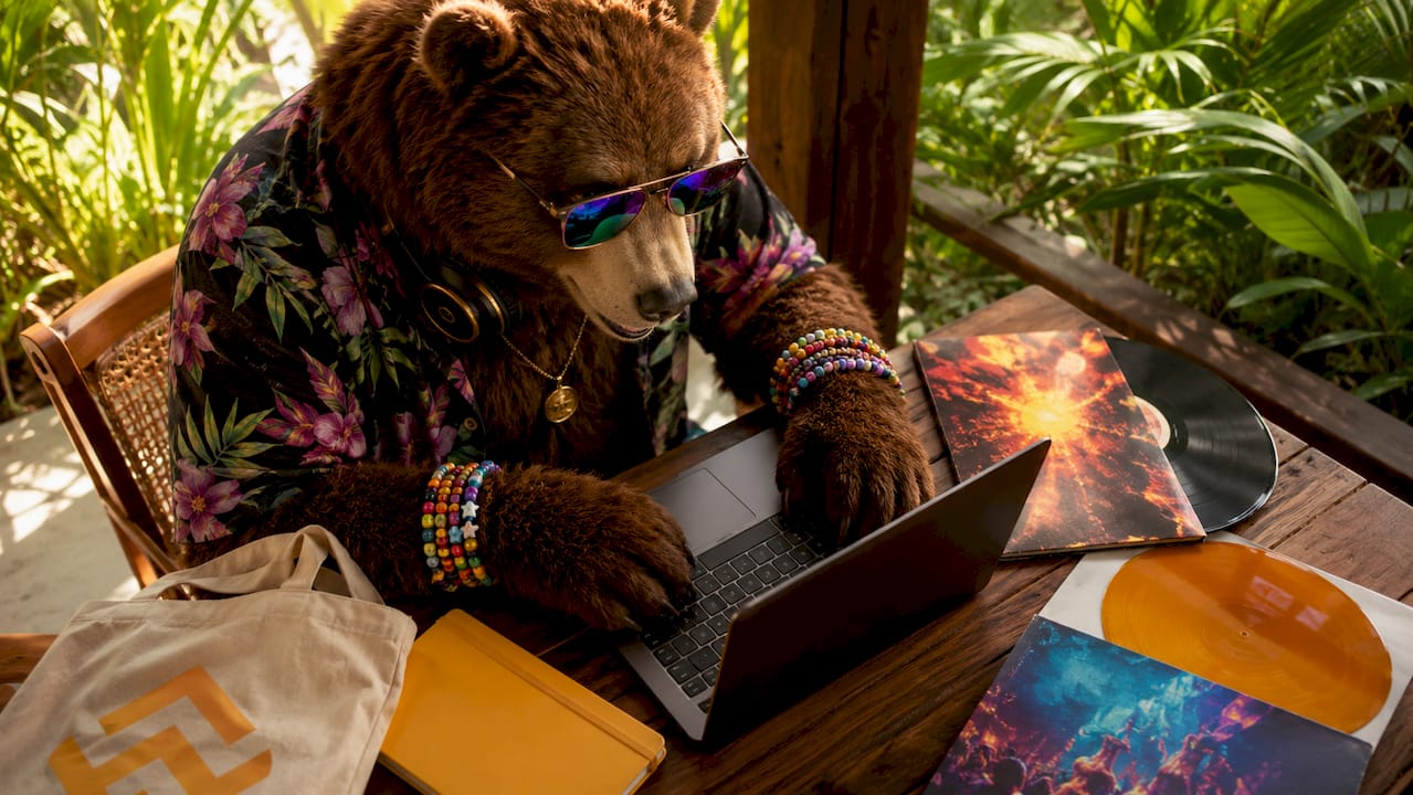 Music fan browsing exclusive merch on laptop