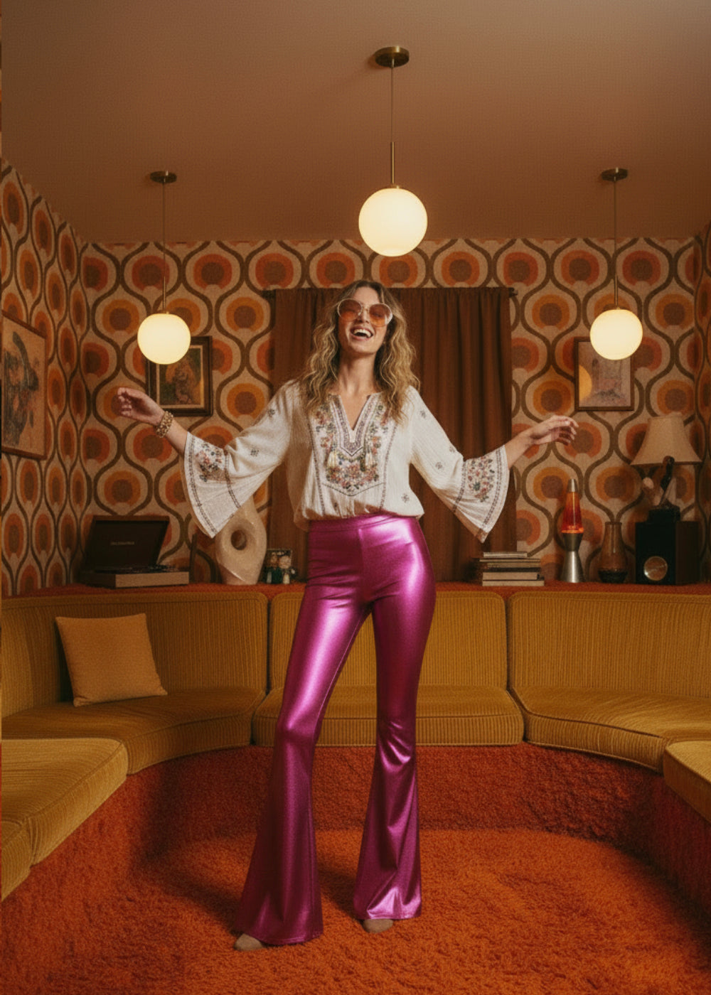 Pink Metallic Faux Leather Bell Bottoms | Flare Pants