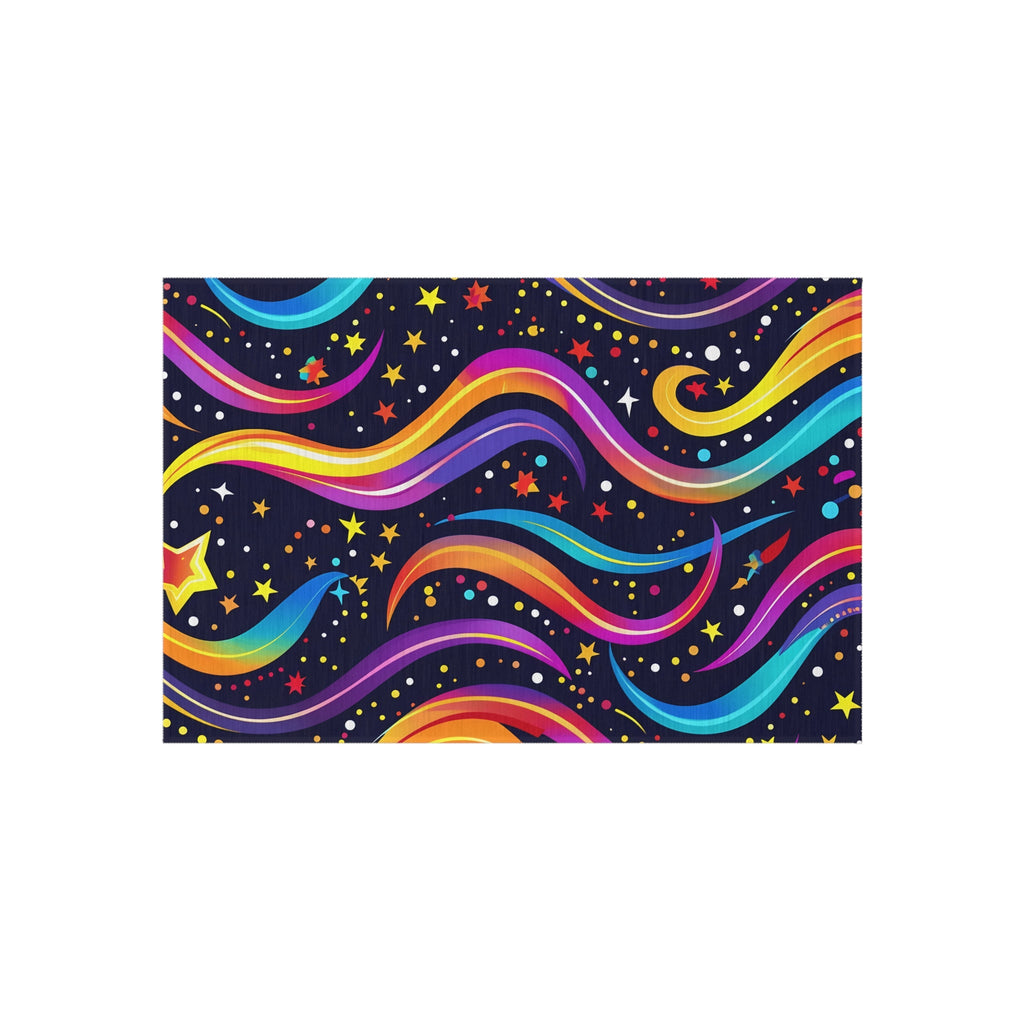 Colorful Shooting Stars Rainbow Wave outdoor rug for EDM rave festivals