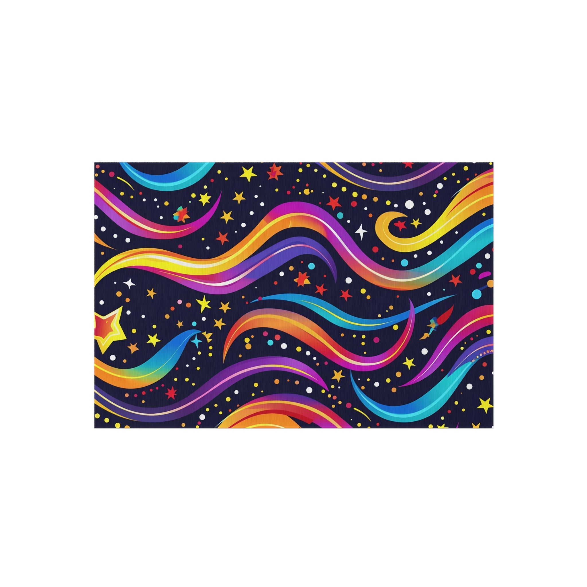 Colorful Shooting Stars Rainbow Wave outdoor rug for EDM rave festivals