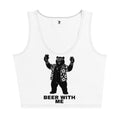 White tank top with a bear graphic and 'Beer With Me' text on a white background