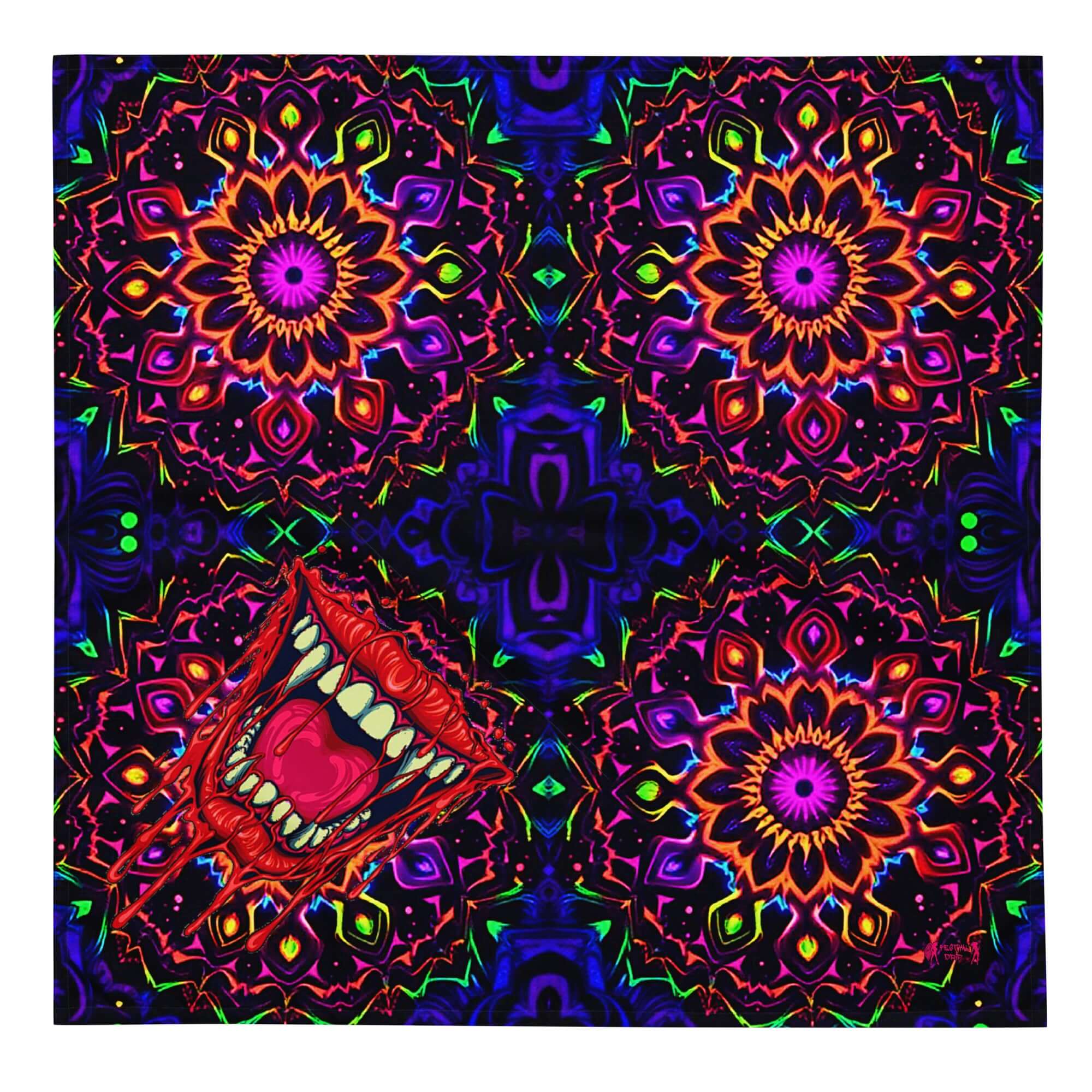 Psychedelic Crazy Mouth Rave Bandana Reversible Face Dust Mask for Music Festivals