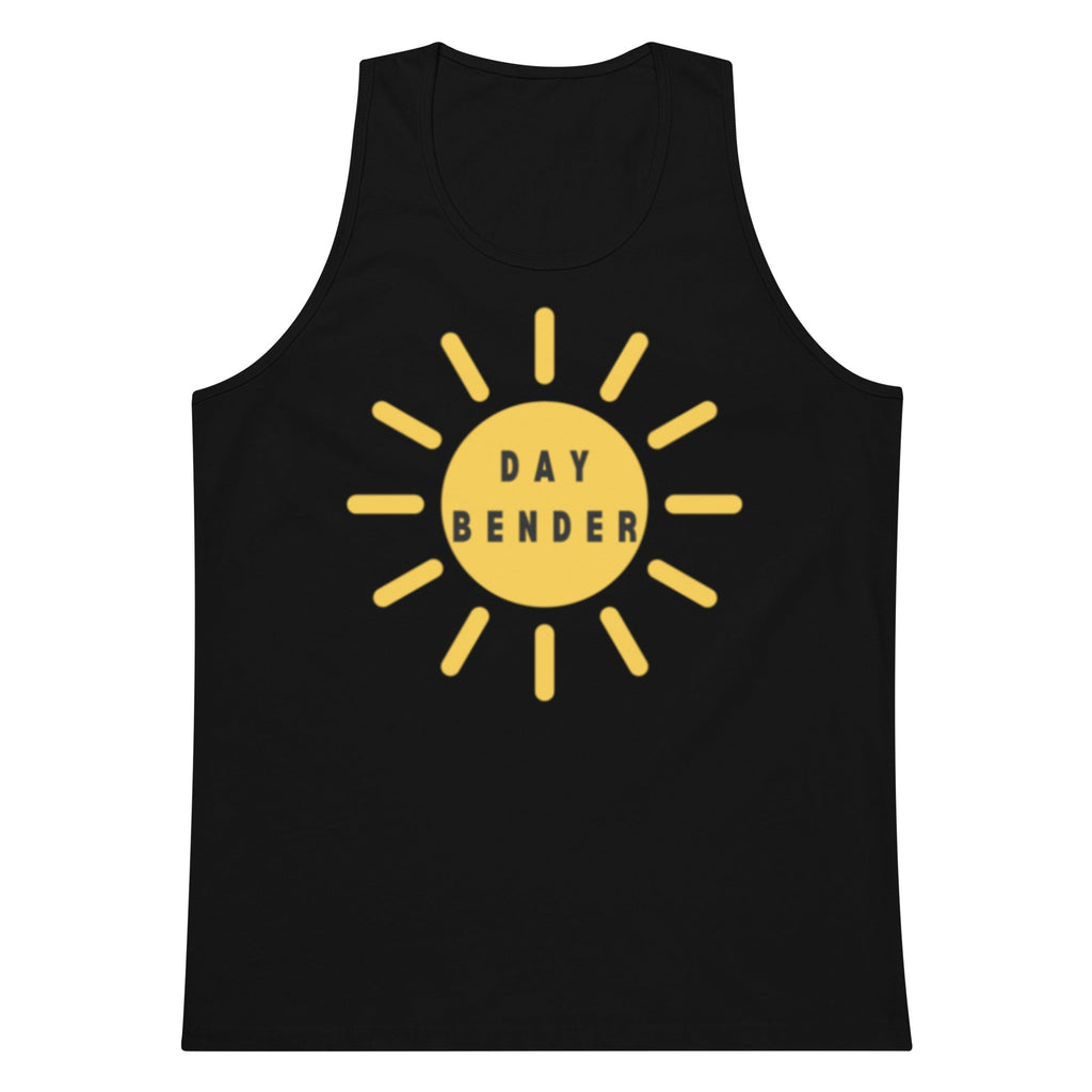Black tank top with yellow 'Day Bender' logo on a white background
