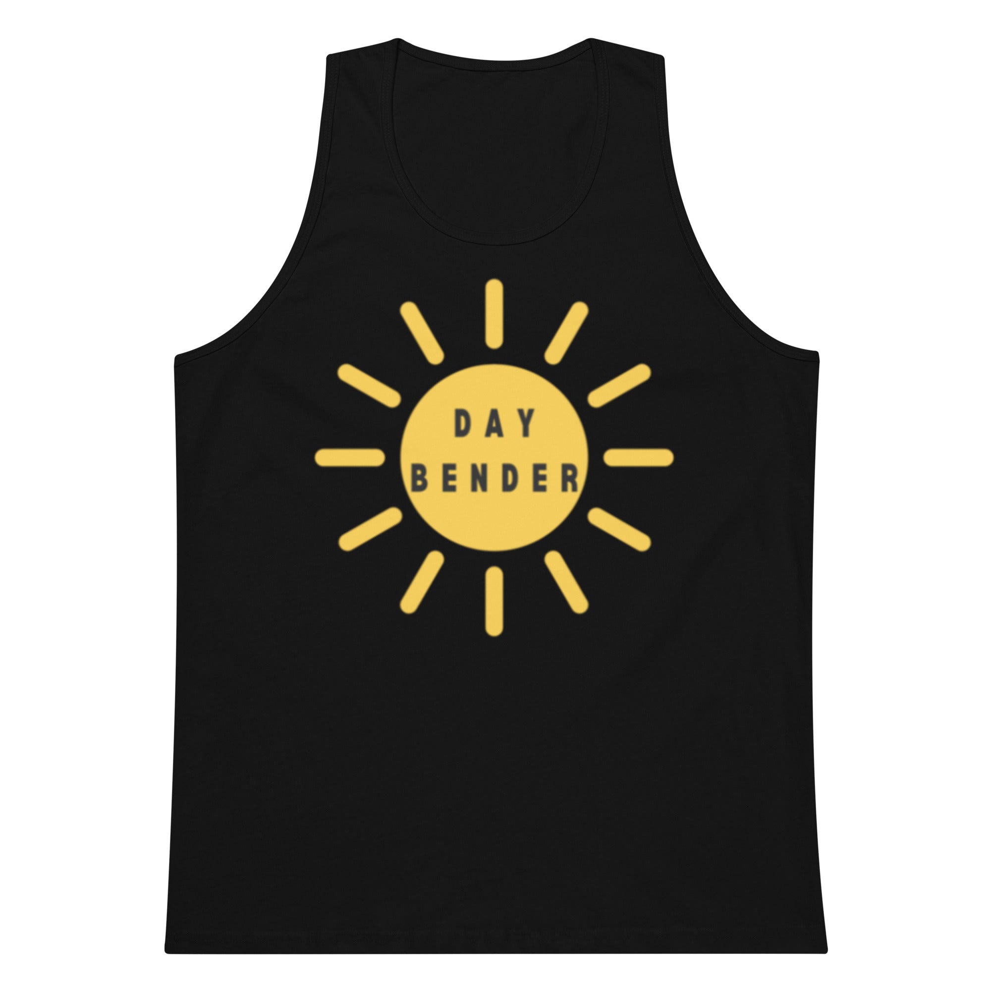 Black tank top with yellow 'Day Bender' logo on a white background