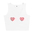 White tank top with red checkered hearts on a white background