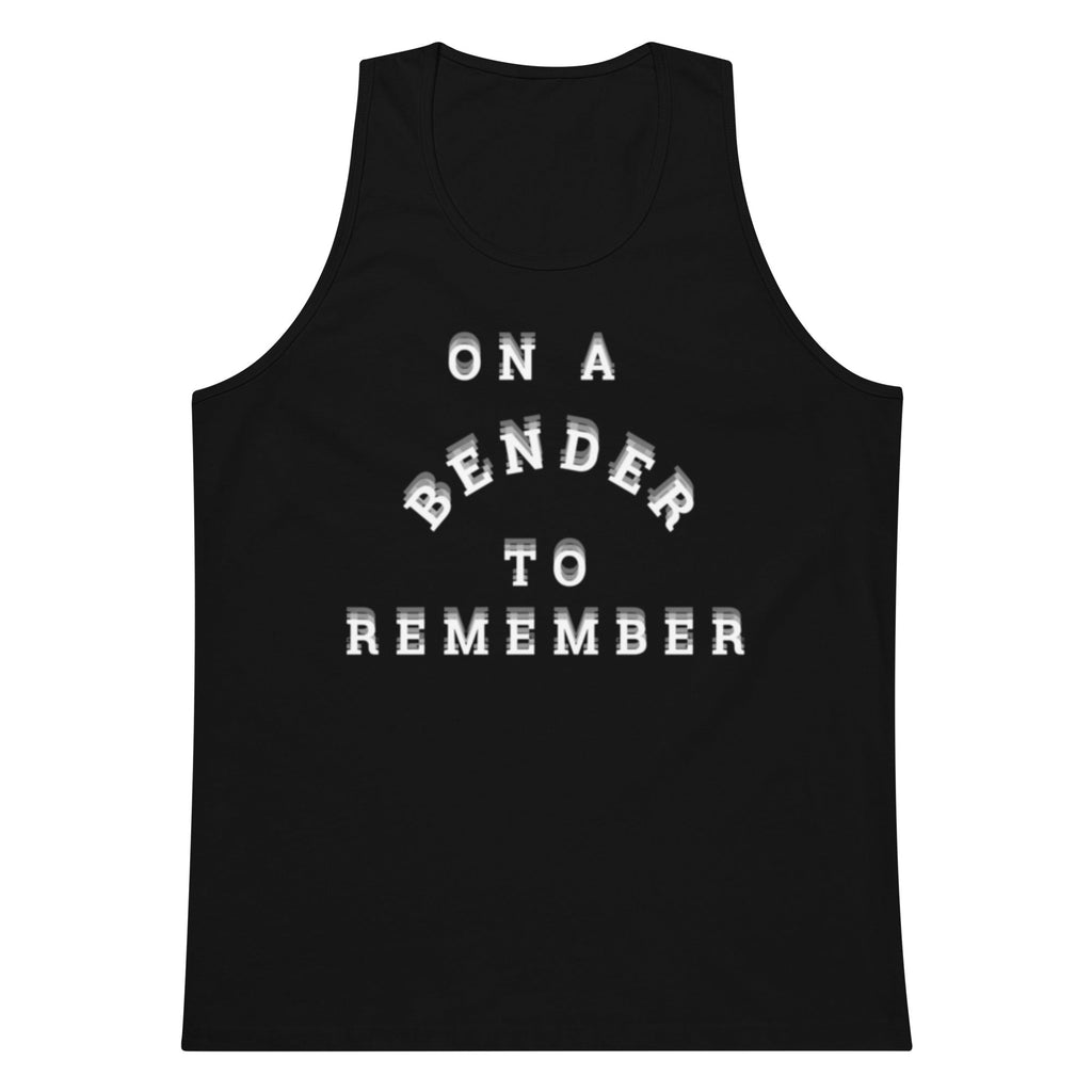 Gray tank top with 'On a Bender to Remember' text on a white background