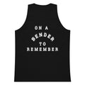 Gray tank top with 'On a Bender to Remember' text on a white background
