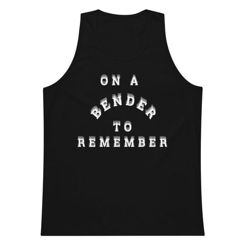 Gray tank top with 'On a Bender to Remember' text on a white background
