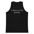 Black tank top with 'TECHNO DAD' text on a white background