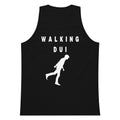 Gray tank top with 'WALKING DUI' text and silhouette on a white background