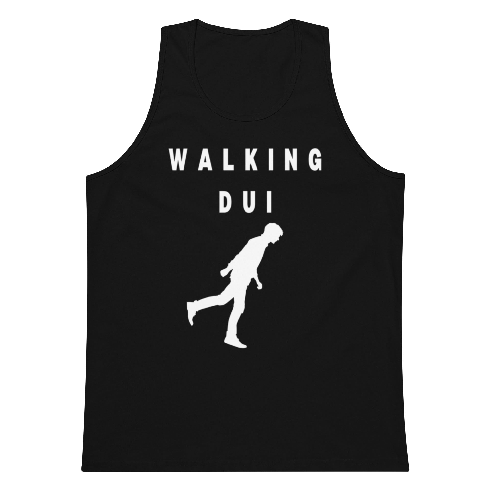 Gray tank top with 'WALKING DUI' text and silhouette on a white background
