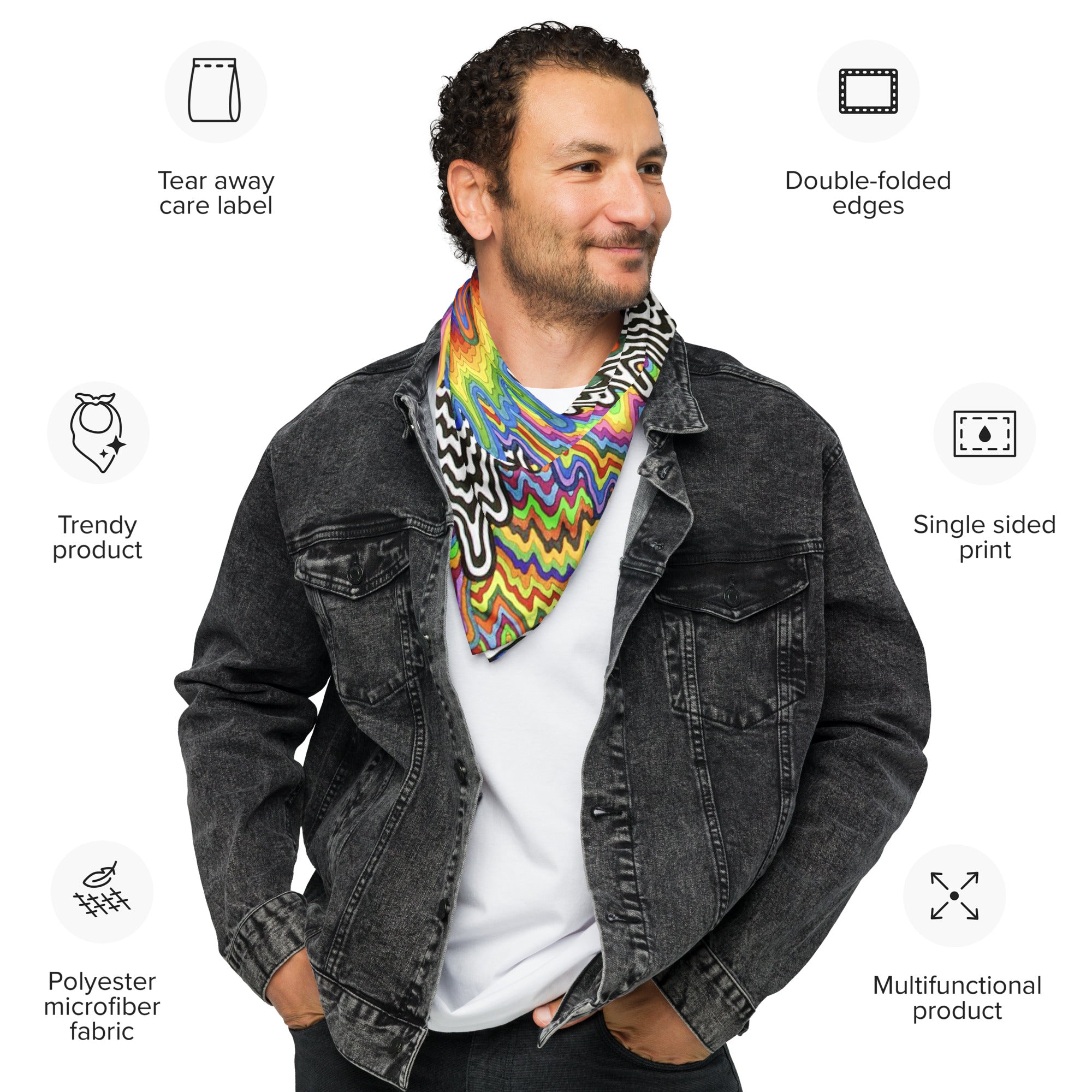 Psychedelic Rave Bandana Reversable Sweat Resistant Face Mask for Music Festivals Men Women
