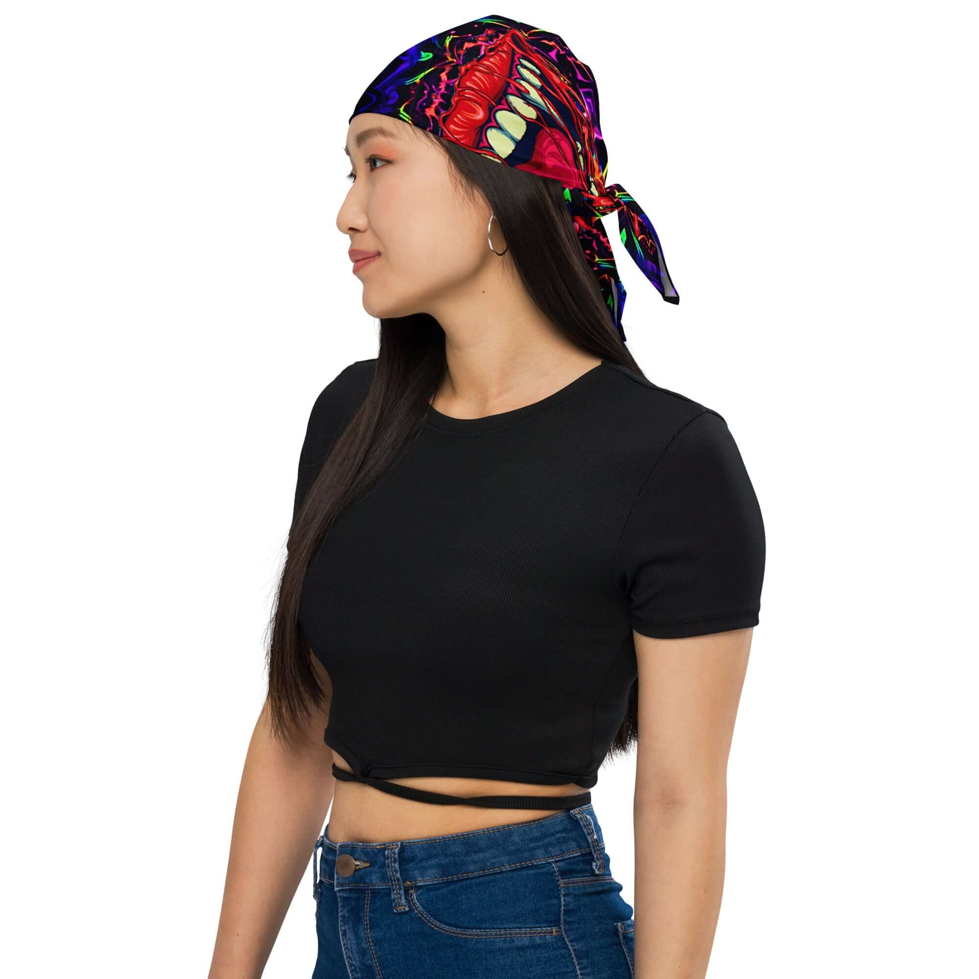 Psychedelic Crazy Mouth Rave Bandana Reversible Face Dust Mask for Music Festivals