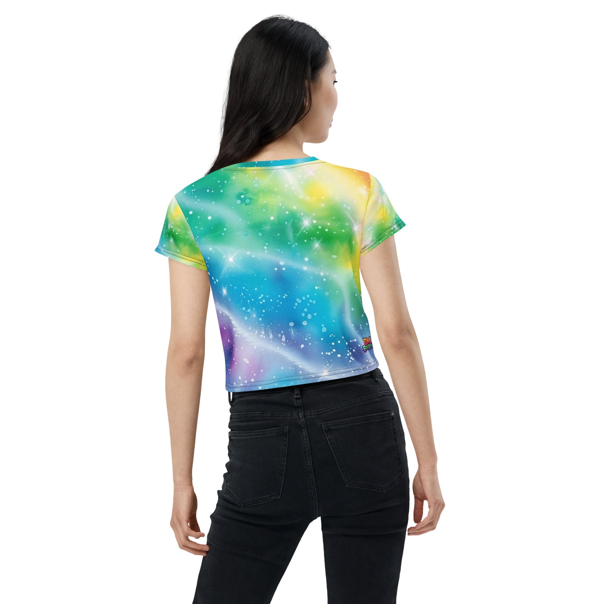Rainbow Shimmer Woman's Crop Top Tee For EDM Rave Festival Outfit Clothing