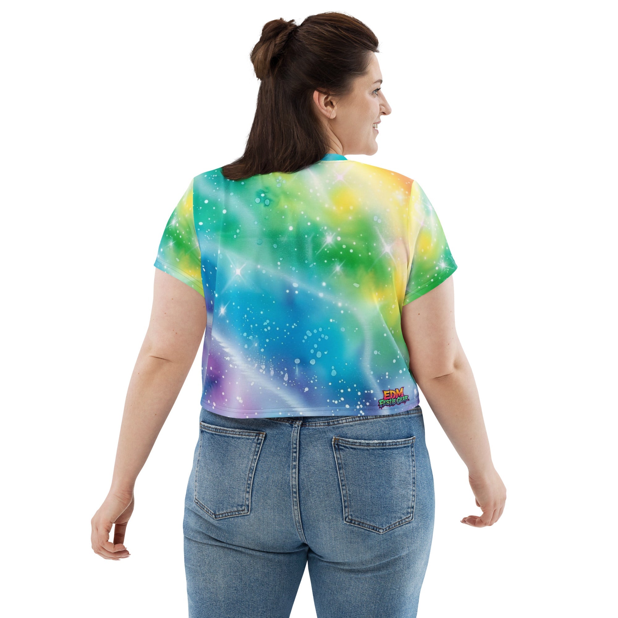 Rainbow Shimmer Woman's Crop Top Tee For EDM Rave Festival Outfit Clothing