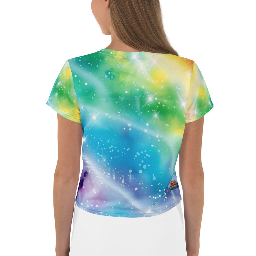 Rainbow Shimmer Woman's Crop Top Tee For EDM Rave Festival Outfit Clothing