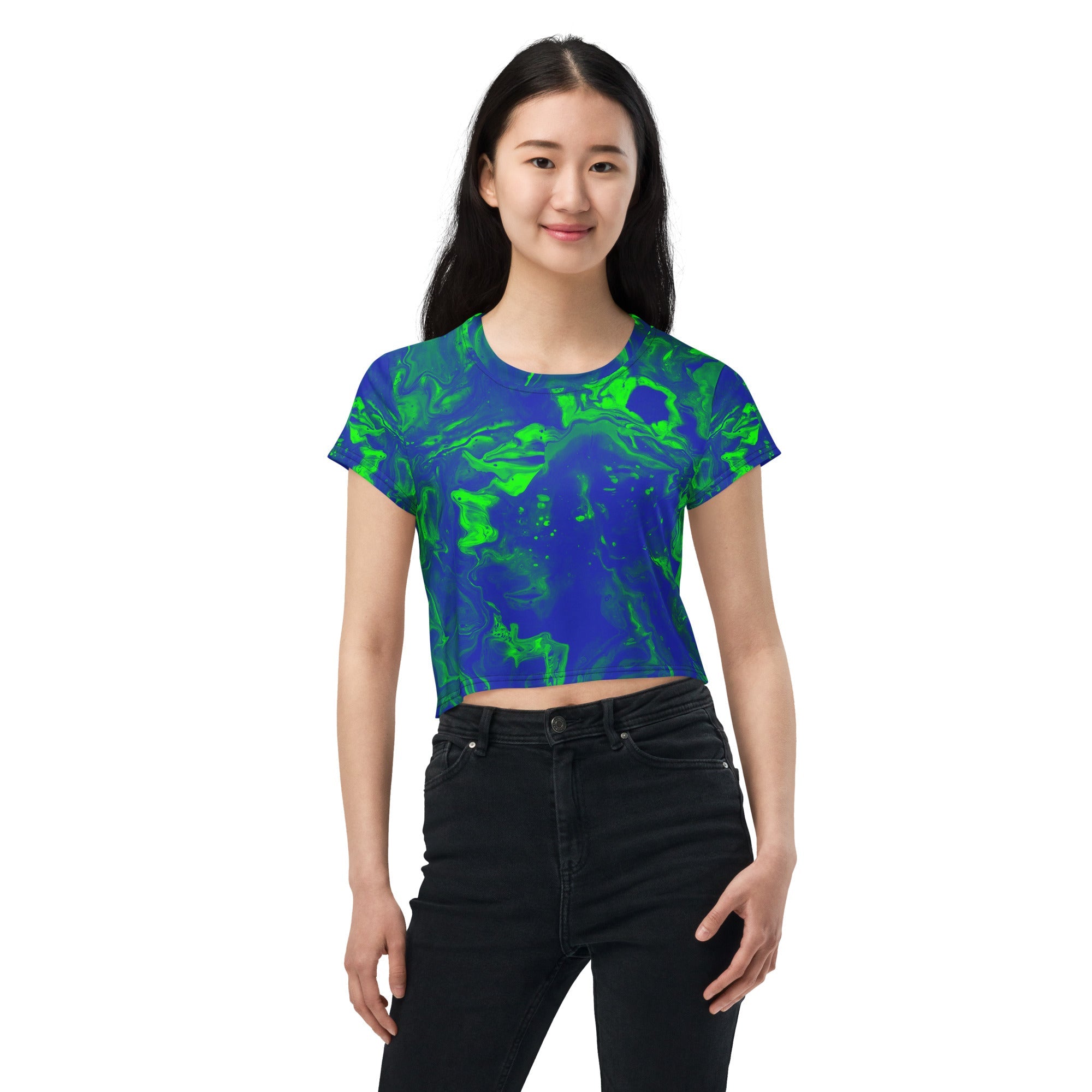 Color Grim Woman's Crop Top Tee For EDM Rave Festival Outfit Clothing