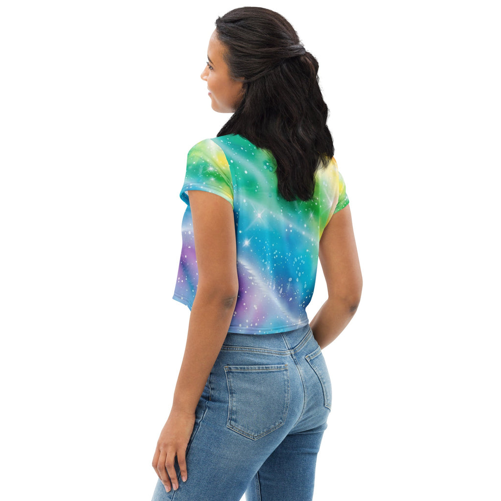 Rainbow Shimmer Woman's Crop Top Tee For EDM Rave Festival Outfit Clothing
