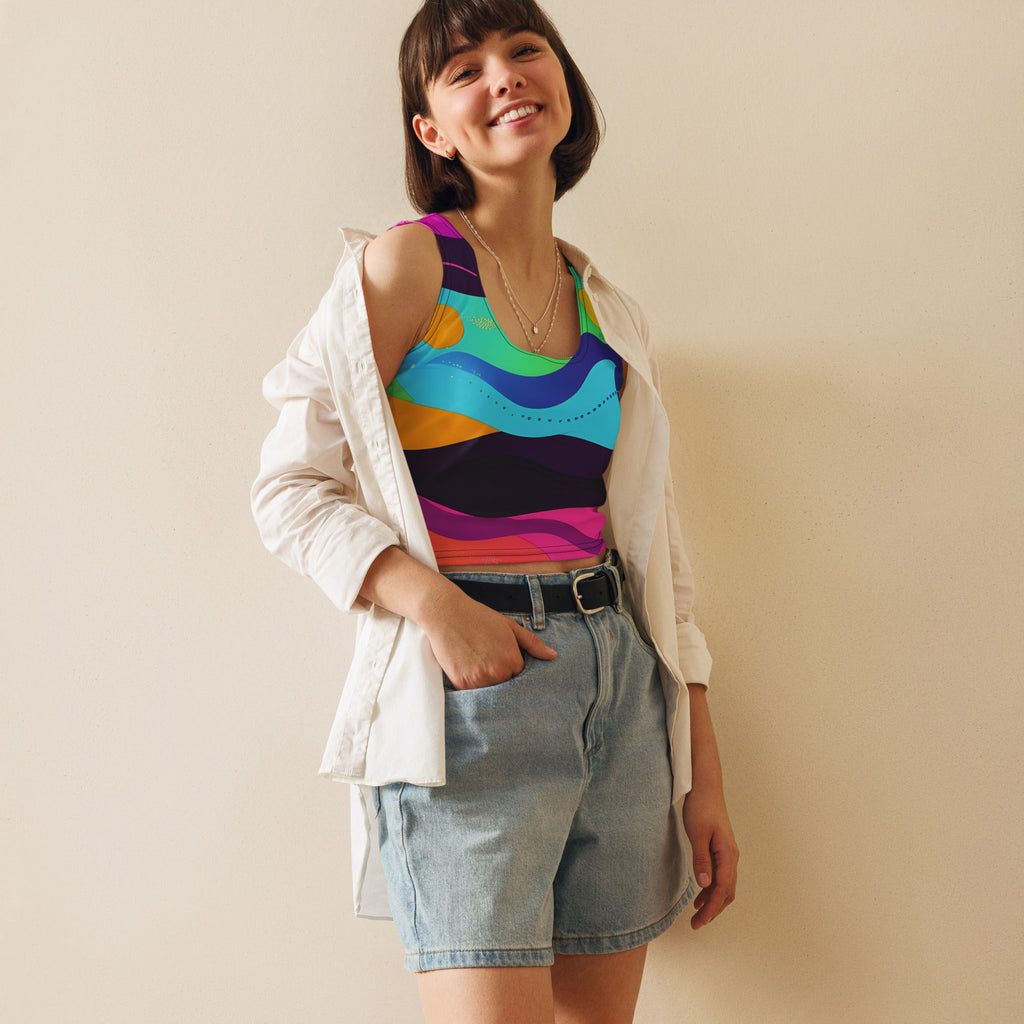 Color Wave Woman's Crop Top Tank Top For EDM Rave Festival Outfit Clothing