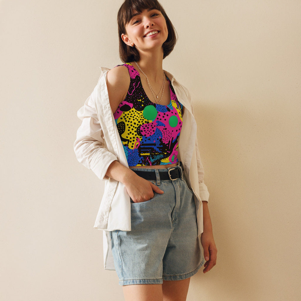 Retro Color Woman's Crop Top Tank Top For EDM Rave Festival Outfit Clothing