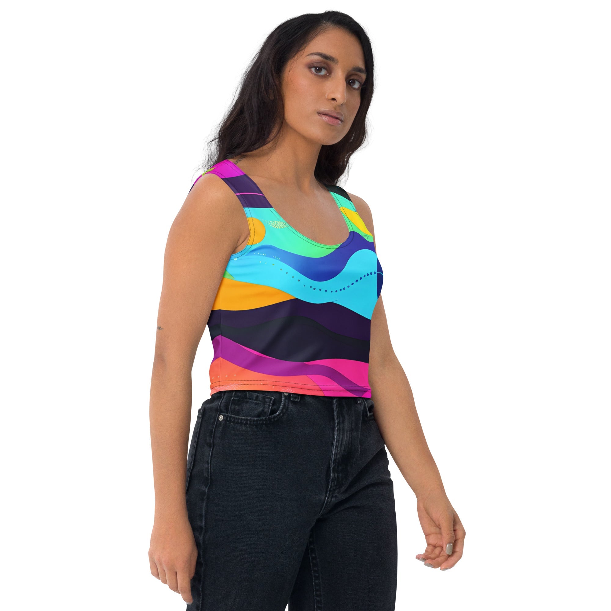 Color Wave Woman's Crop Top Tank Top For EDM Rave Festival Outfit Clothing