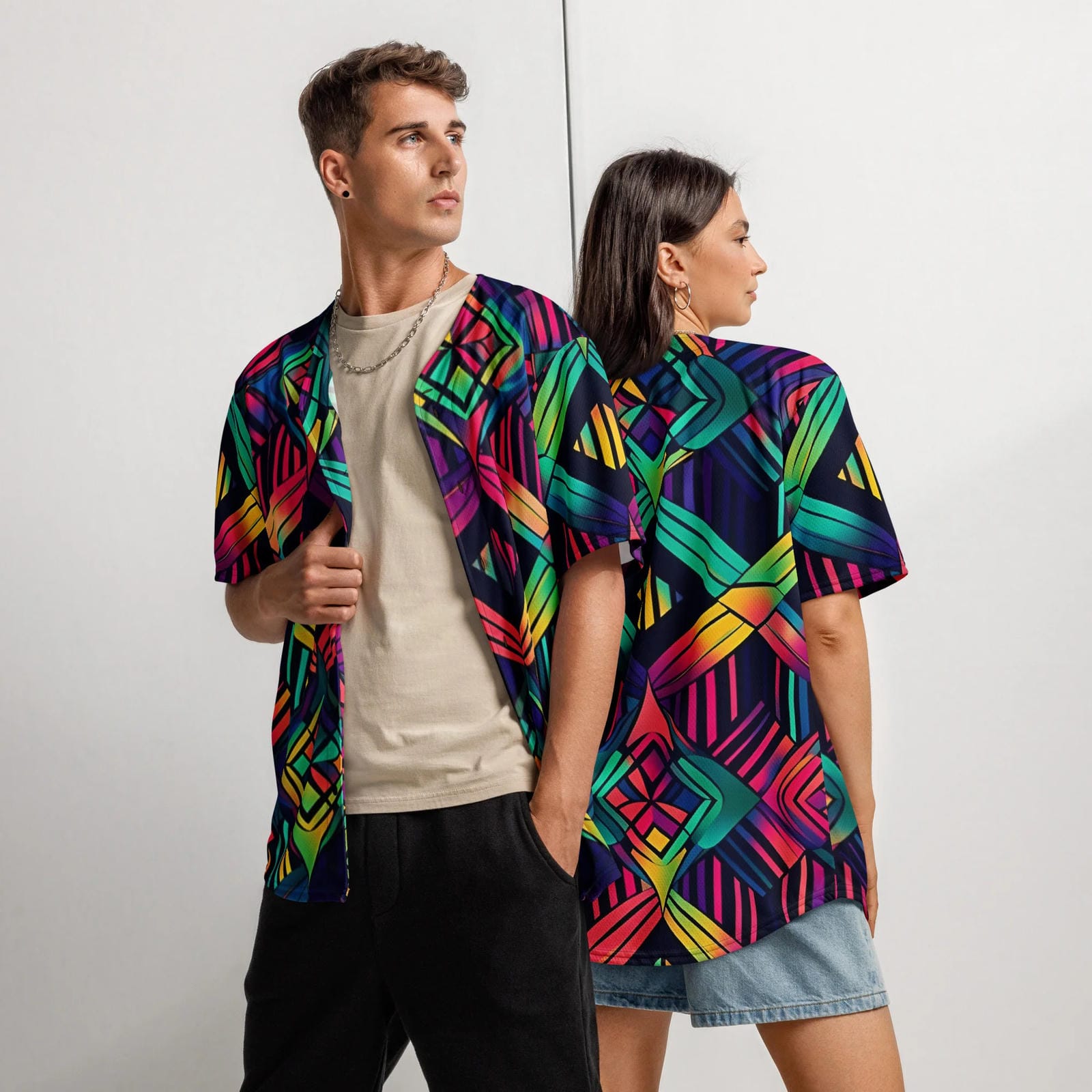 Neon Geometric Baseball Jersey for Rave Vibes