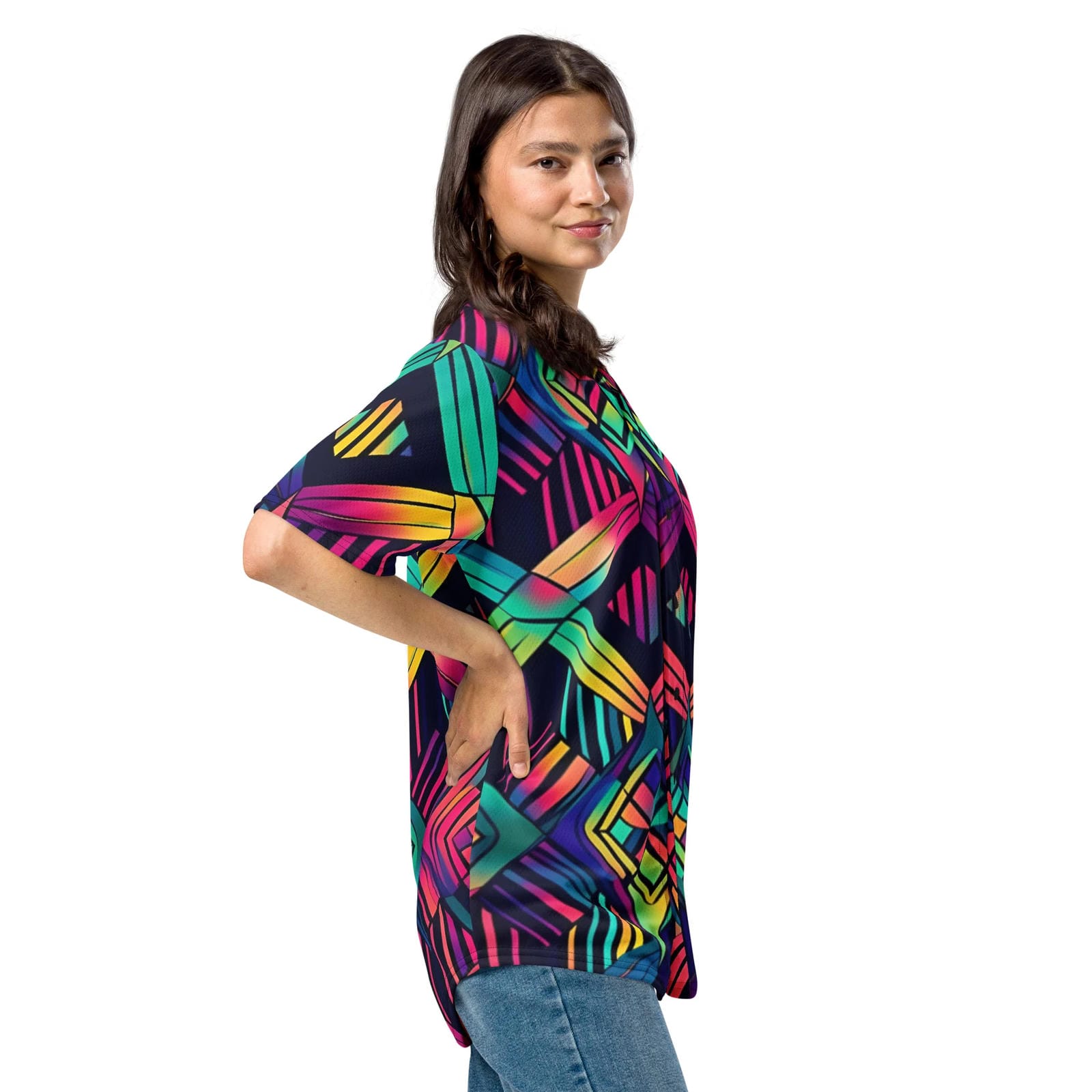 Neon Geometric Baseball Jersey for Rave Vibes