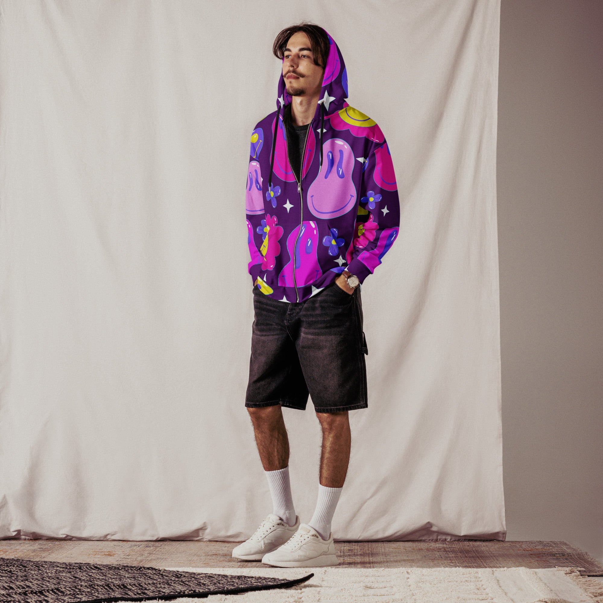 Purple Trip Zip Up Hoodie For EDM Rave Festival Outfit Clothing