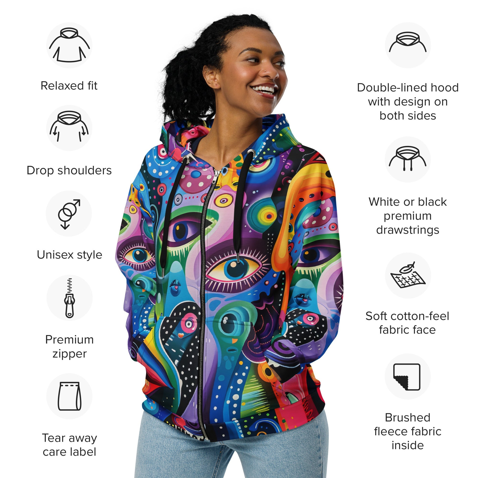 Mind Trip Space Face Zip Up Hoodie For EDM Rave Festival Outfit Clothing