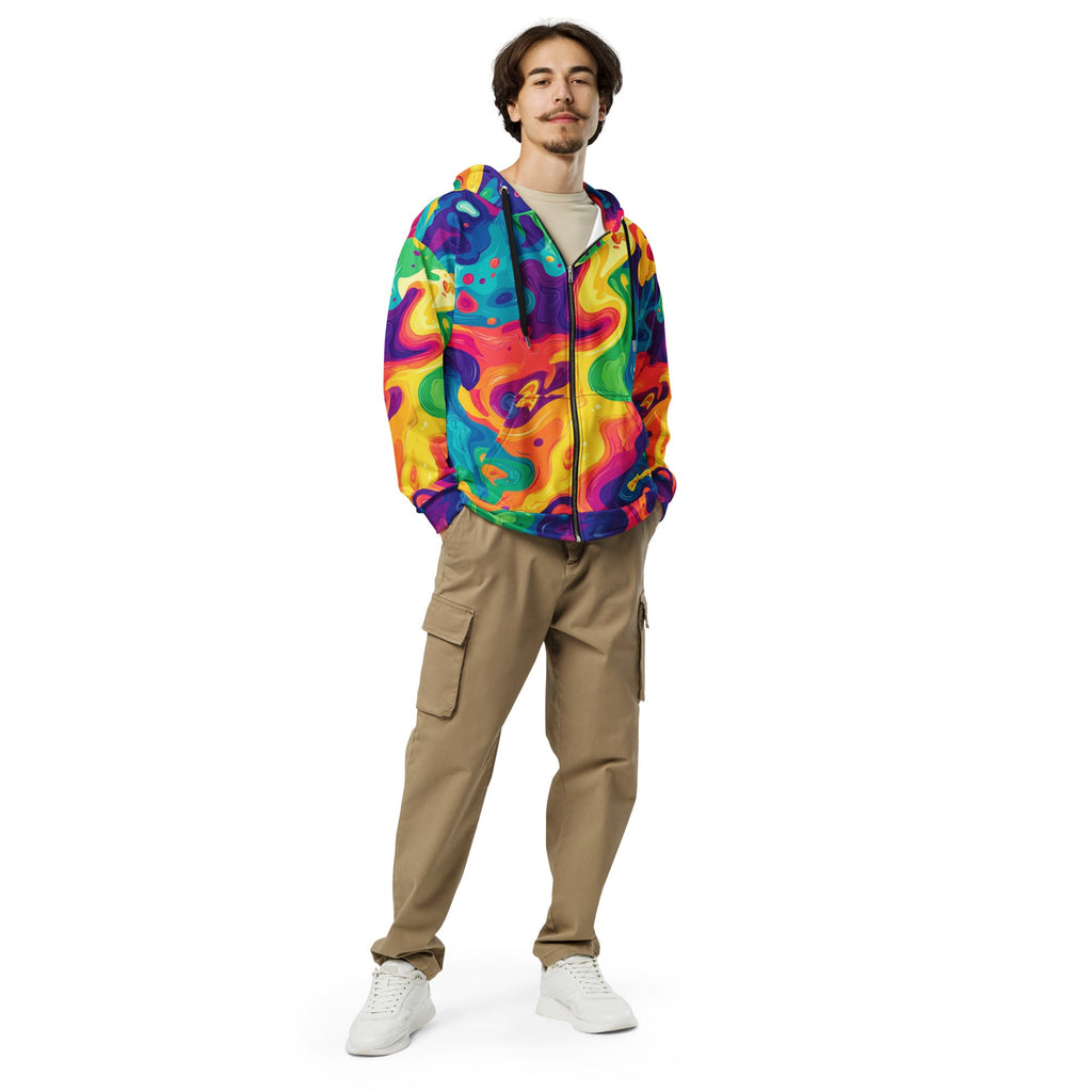Rainbow Melt Zip Up Hoodie For EDM Rave Festival Outfit Clothing