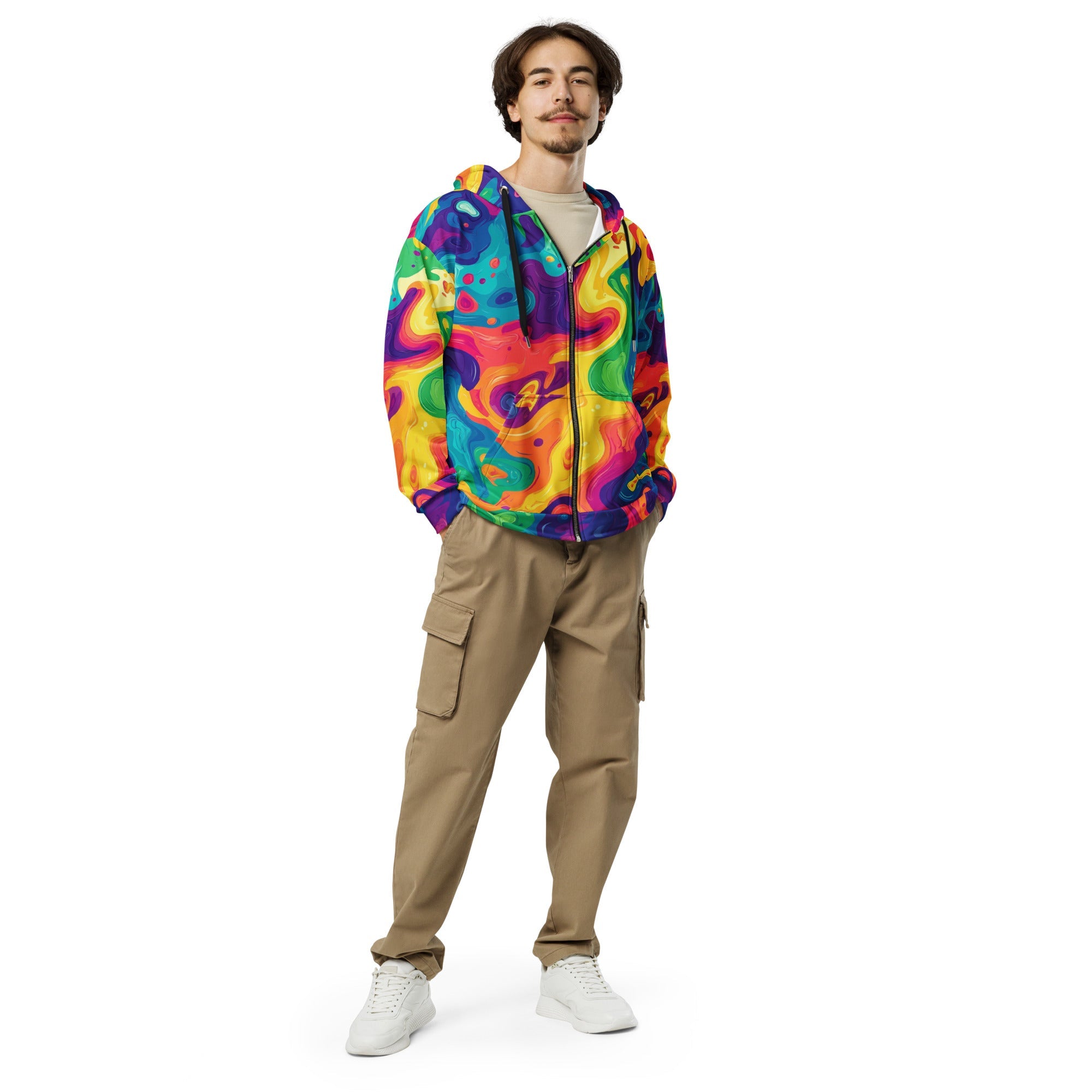 Rainbow Melt Zip Up Hoodie For EDM Rave Festival Outfit Clothing