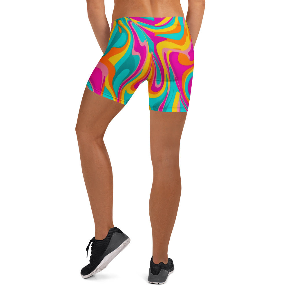 Neon Swirl Woman's Shorts For EDM Rave Festival Outfit Clothing