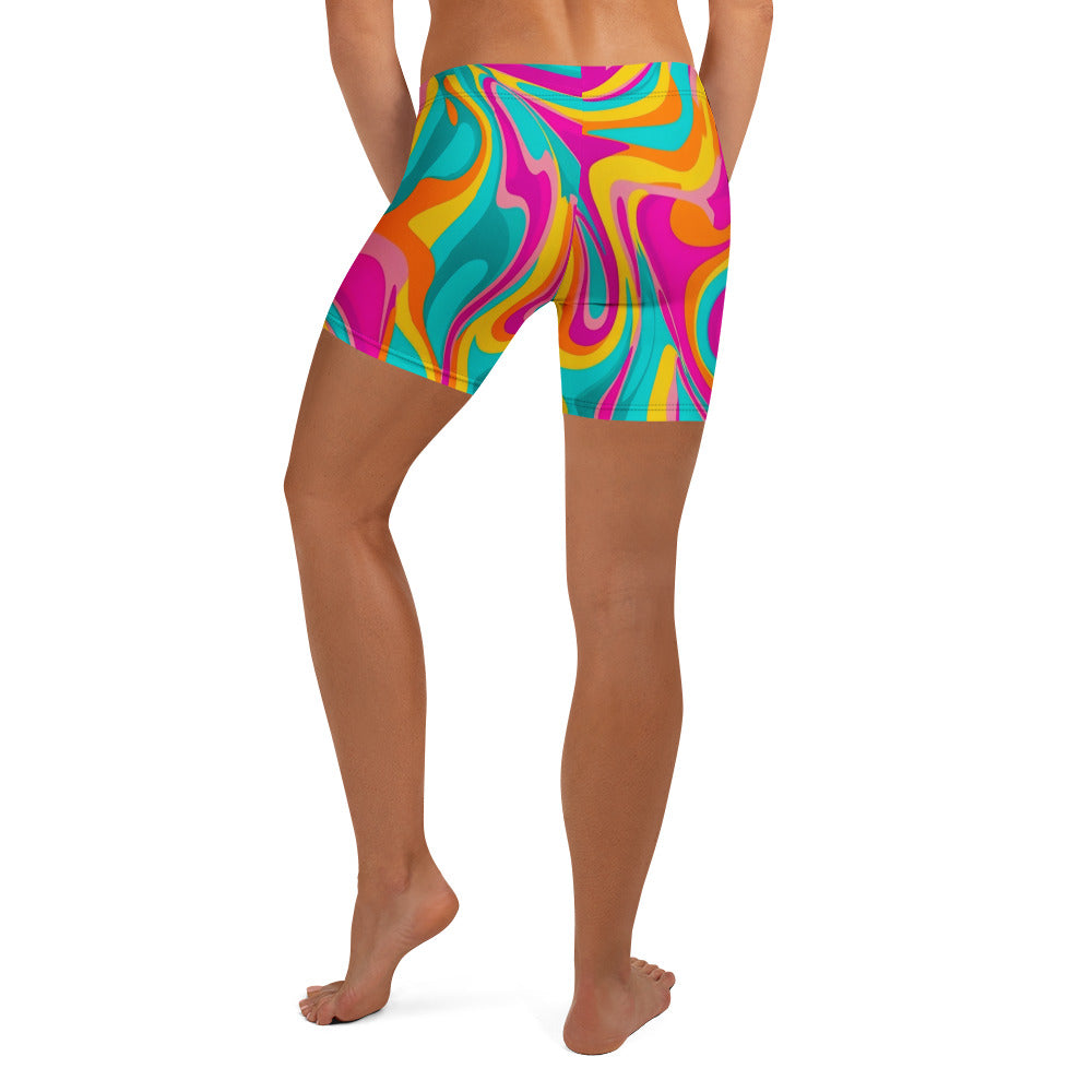 Neon Swirl Woman's Shorts For EDM Rave Festival Outfit Clothing