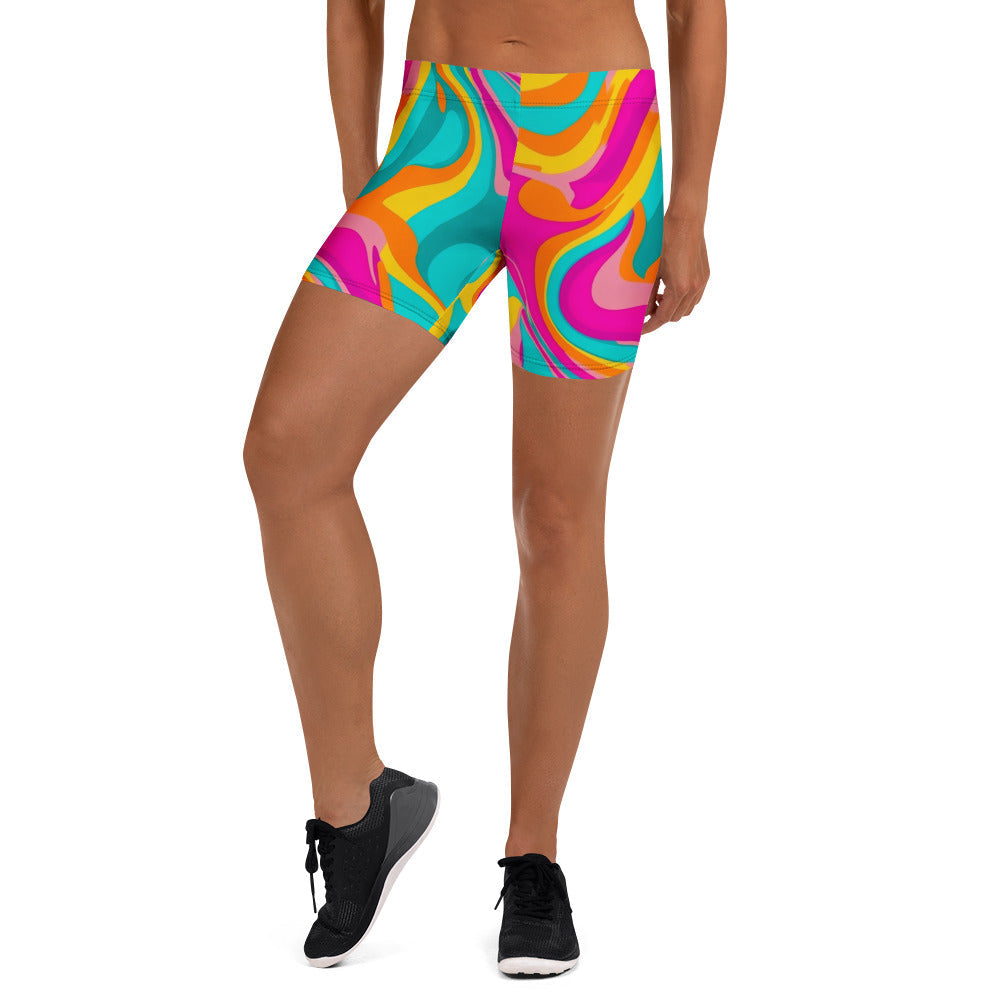 Neon Swirl Woman's Shorts For EDM Rave Festival Outfit Clothing
