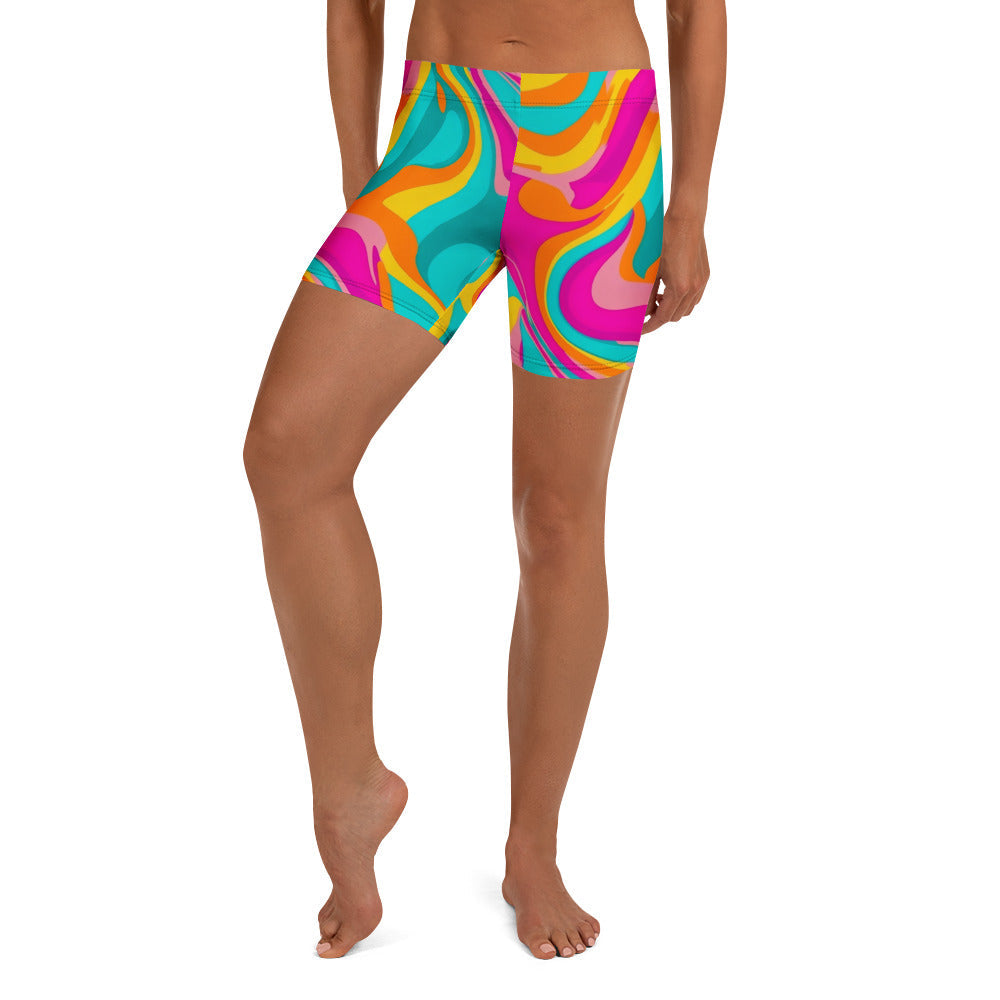 Neon Swirl Woman's Shorts For EDM Rave Festival Outfit Clothing