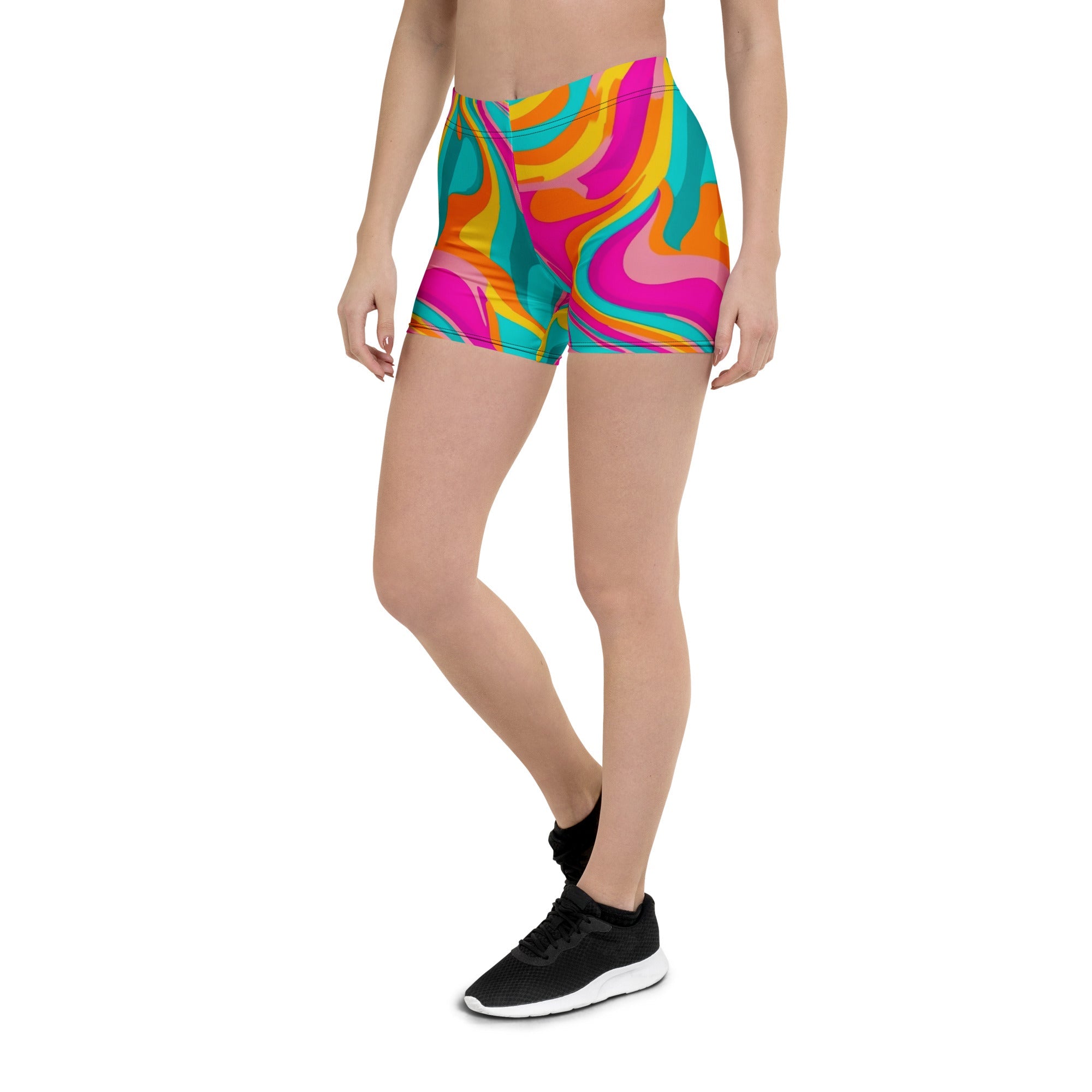 Neon Swirl Woman's Shorts For EDM Rave Festival Outfit Clothing