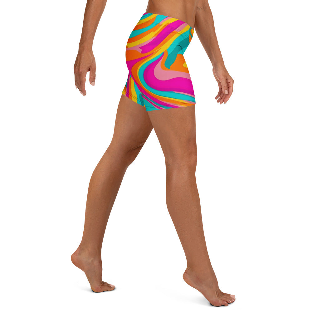 Neon Swirl Woman's Shorts For EDM Rave Festival Outfit Clothing
