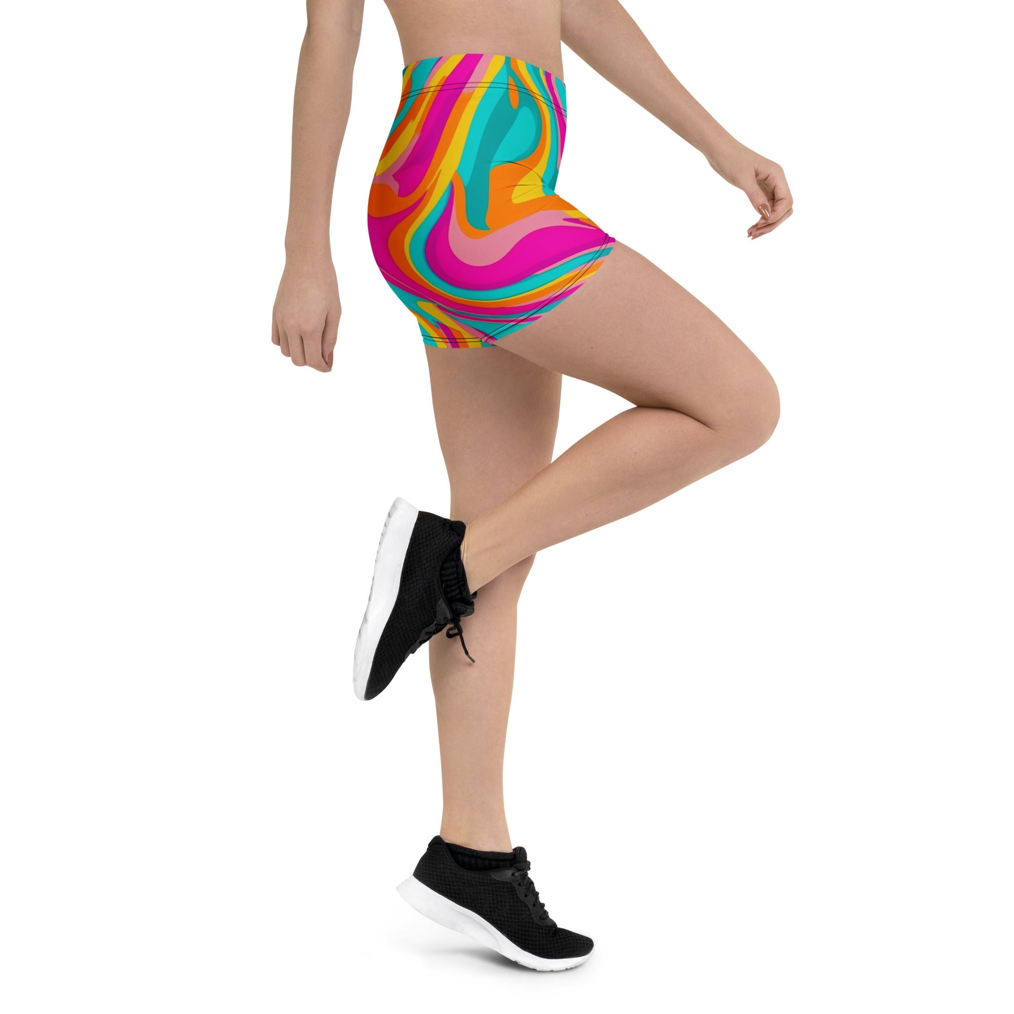 Neon Swirl Woman's Shorts For EDM Rave Festival Outfit Clothing