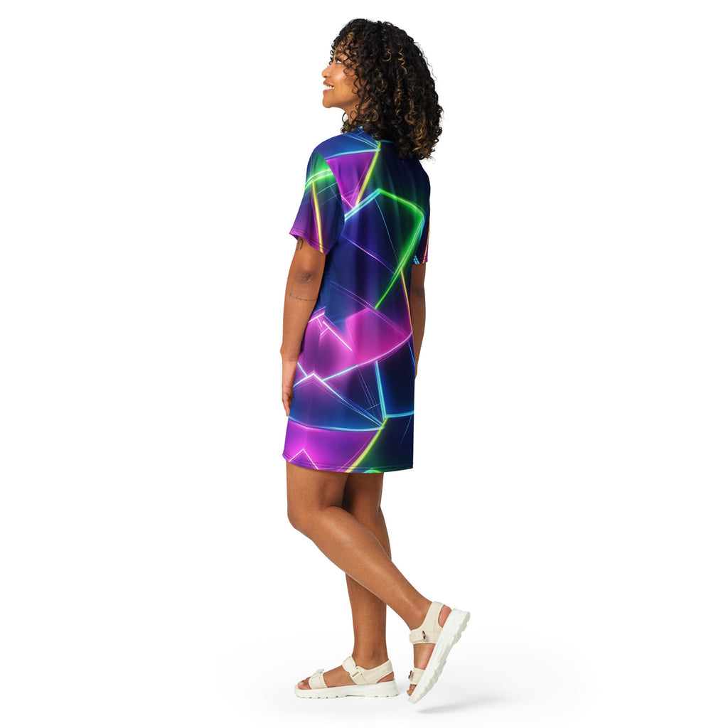 Neon Geometrical T-shirt dress For EDM Rave Festival Outfit Clothing