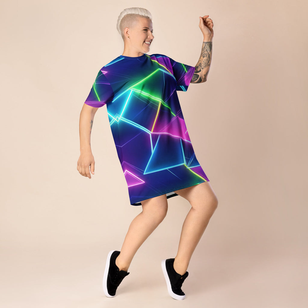 Neon Geometrical T-shirt dress For EDM Rave Festival Outfit Clothing