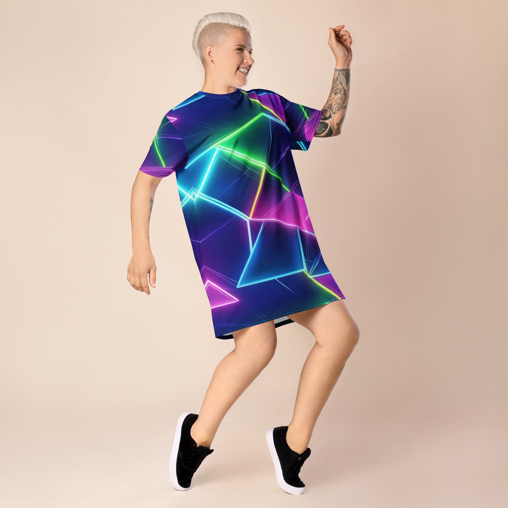 Neon Geometrical T-shirt dress For EDM Rave Festival Outfit Clothing