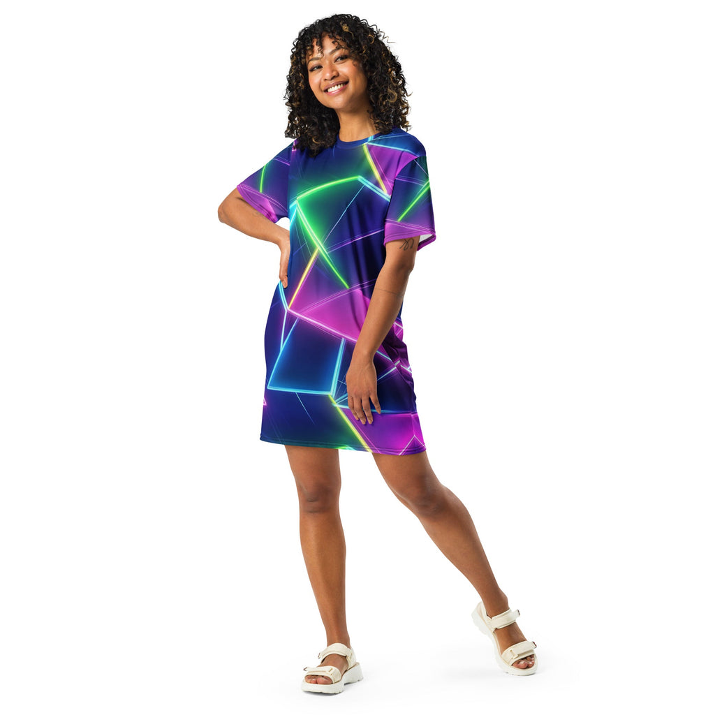 Neon Geometrical T-shirt dress For EDM Rave Festival Outfit Clothing