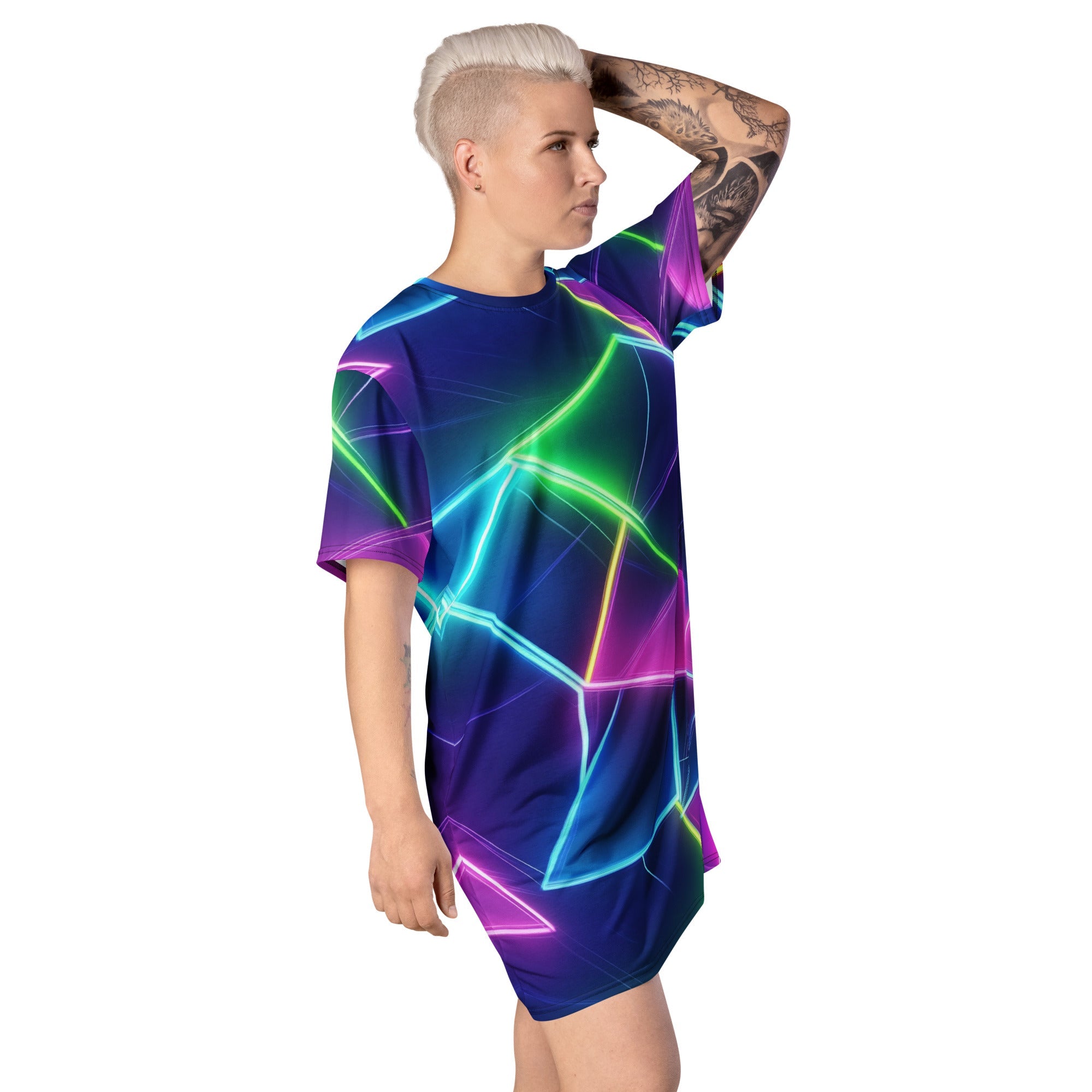Neon Geometrical T-shirt dress For EDM Rave Festival Outfit Clothing