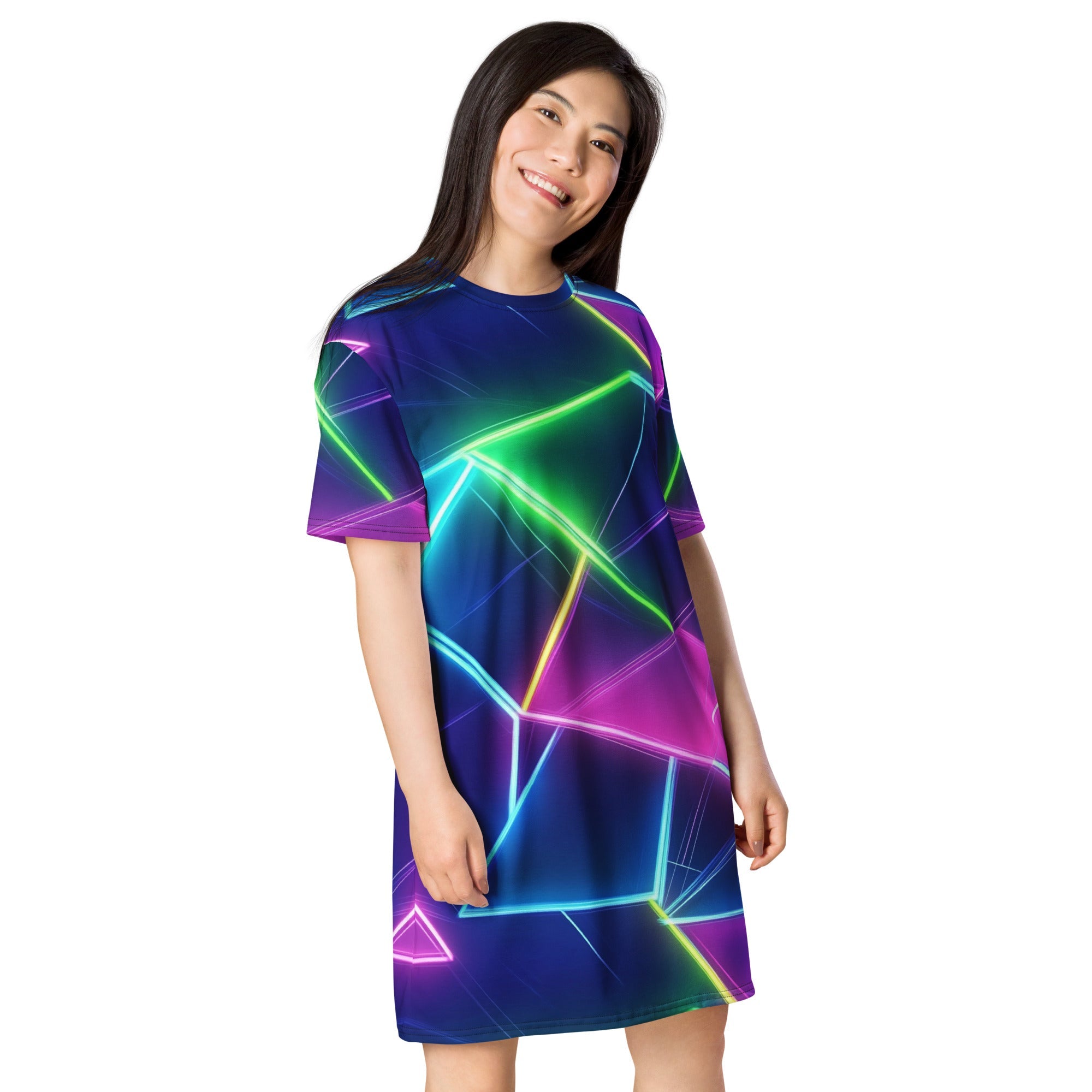 Neon Geometrical T-shirt dress For EDM Rave Festival Outfit Clothing