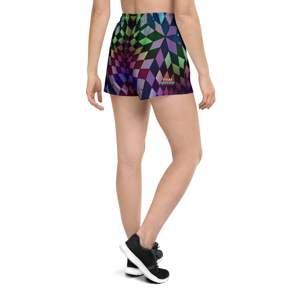 Neon Checkered Athletic Shorts For EDM Rave Festival Outfit Clothing