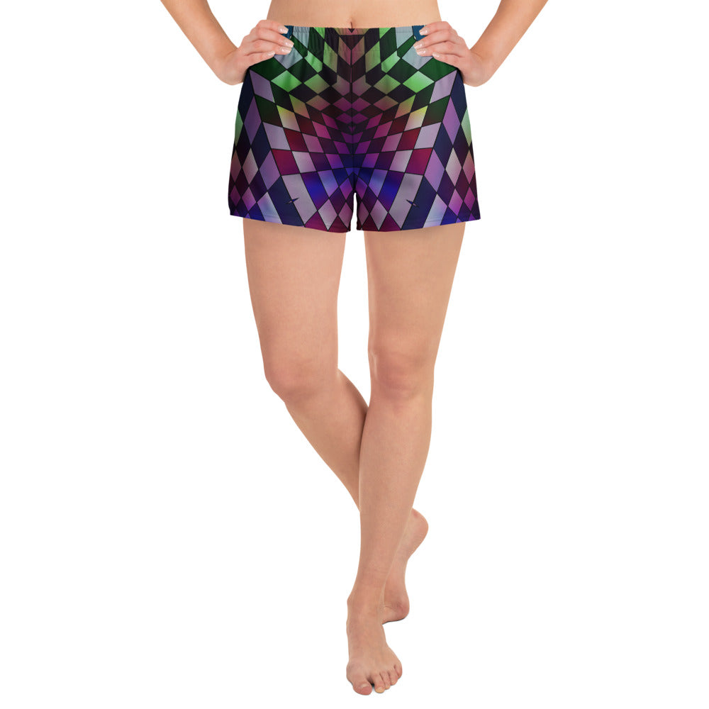 Neon Checkered Athletic Shorts For EDM Rave Festival Outfit Clothing