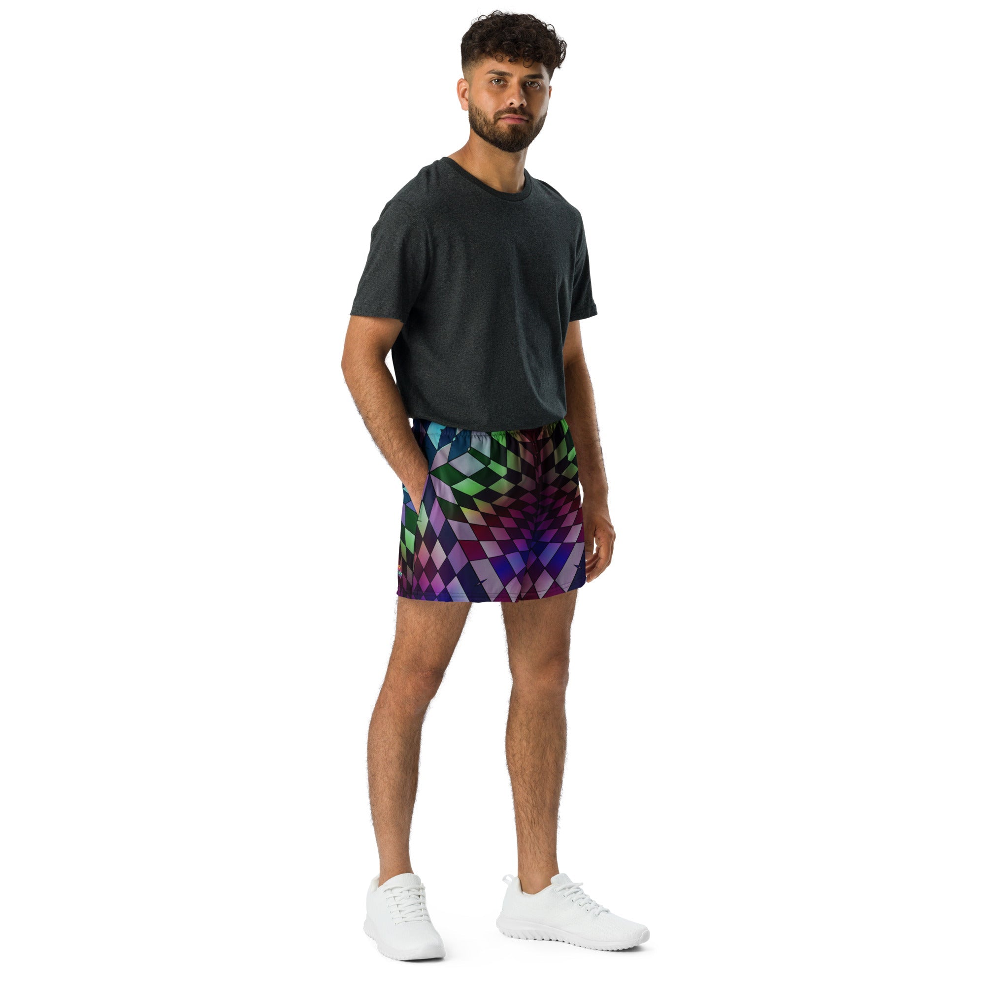 Neon Checkered Athletic Shorts For EDM Rave Festival Outfit Clothing