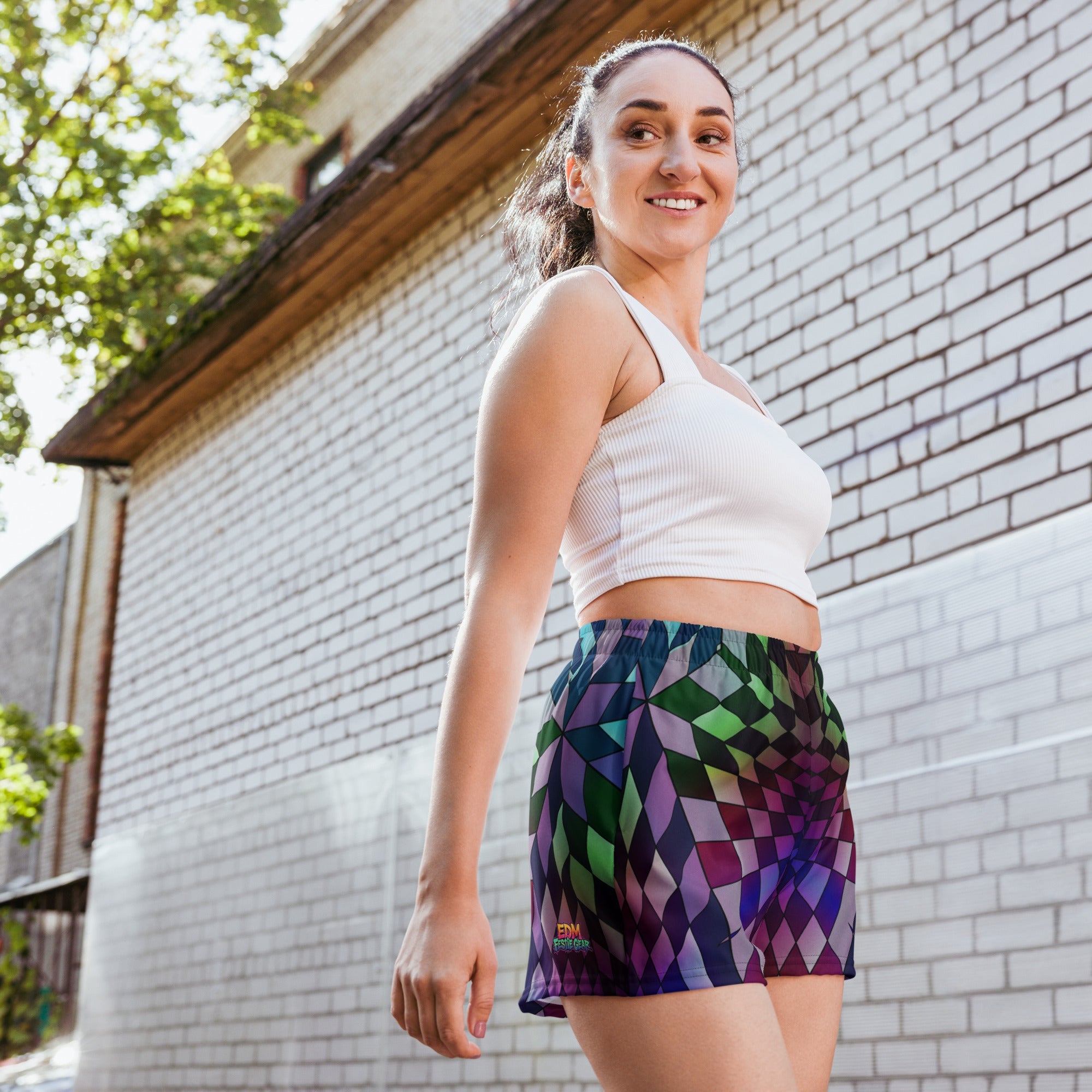 Neon Checkered Athletic Shorts For EDM Rave Festival Outfit Clothing