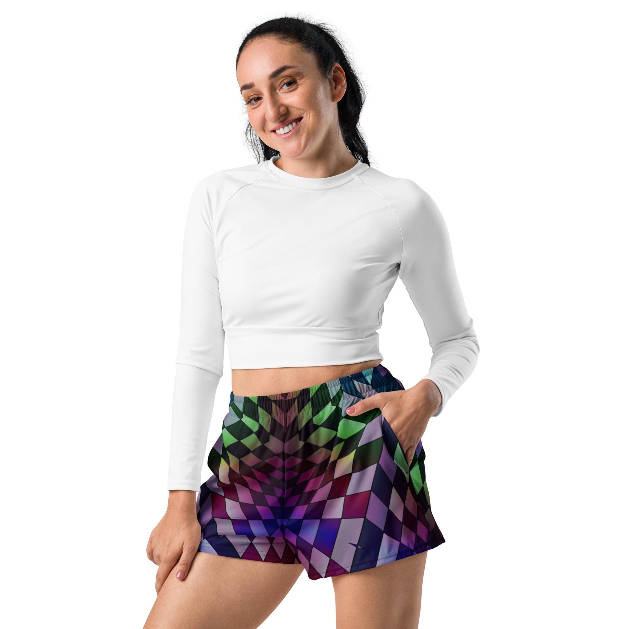 Neon Checkered Athletic Shorts For EDM Rave Festival Outfit Clothing