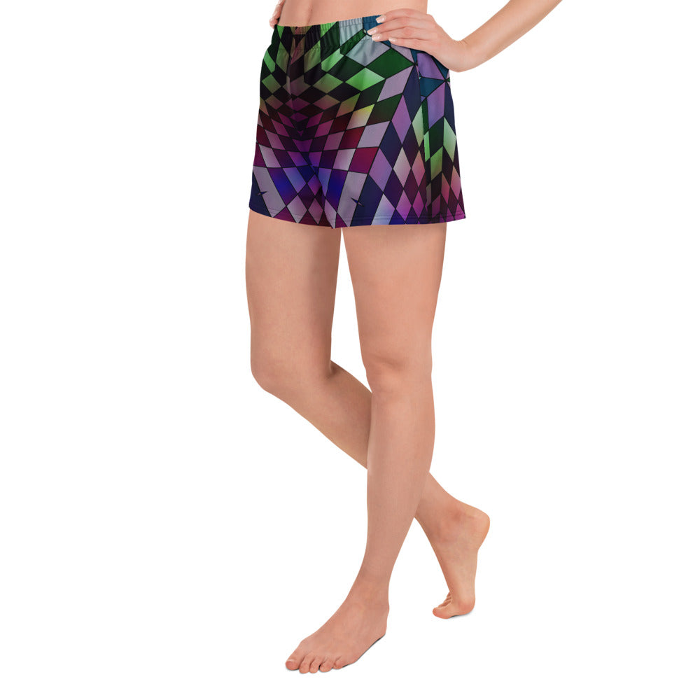 Neon Checkered Athletic Shorts For EDM Rave Festival Outfit Clothing